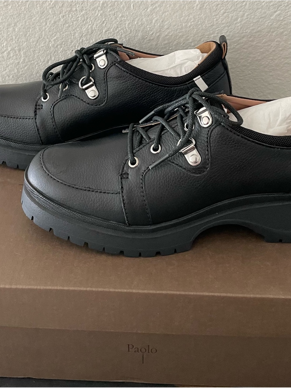 Paolo Black Tumble Leather Lace-Up Shoes